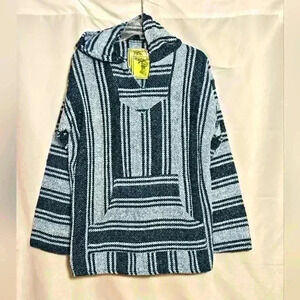 Iguana Jack Mens Woven Baja Hoodie Black/Blue/White Size Large NWT